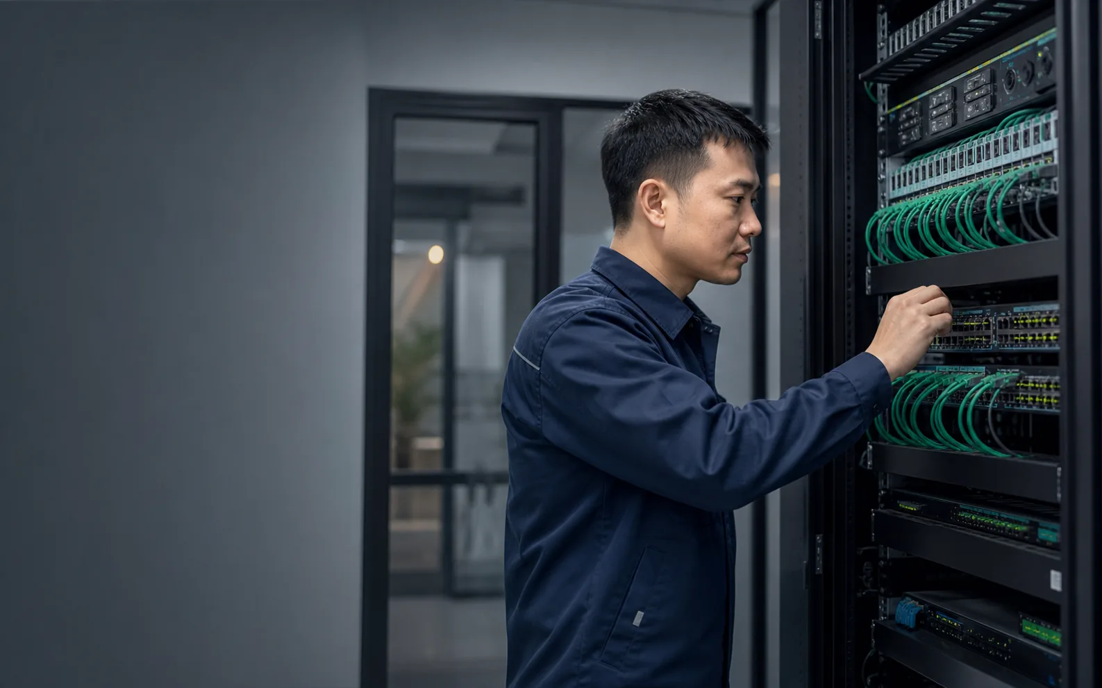 Minh hoạ kỹ thuật viên vận hành hệ thống mạng doanh nghiệp