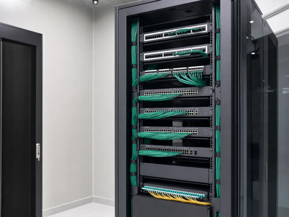 Tủ rack mạng được thi công và quản lý cáp gọn gàng